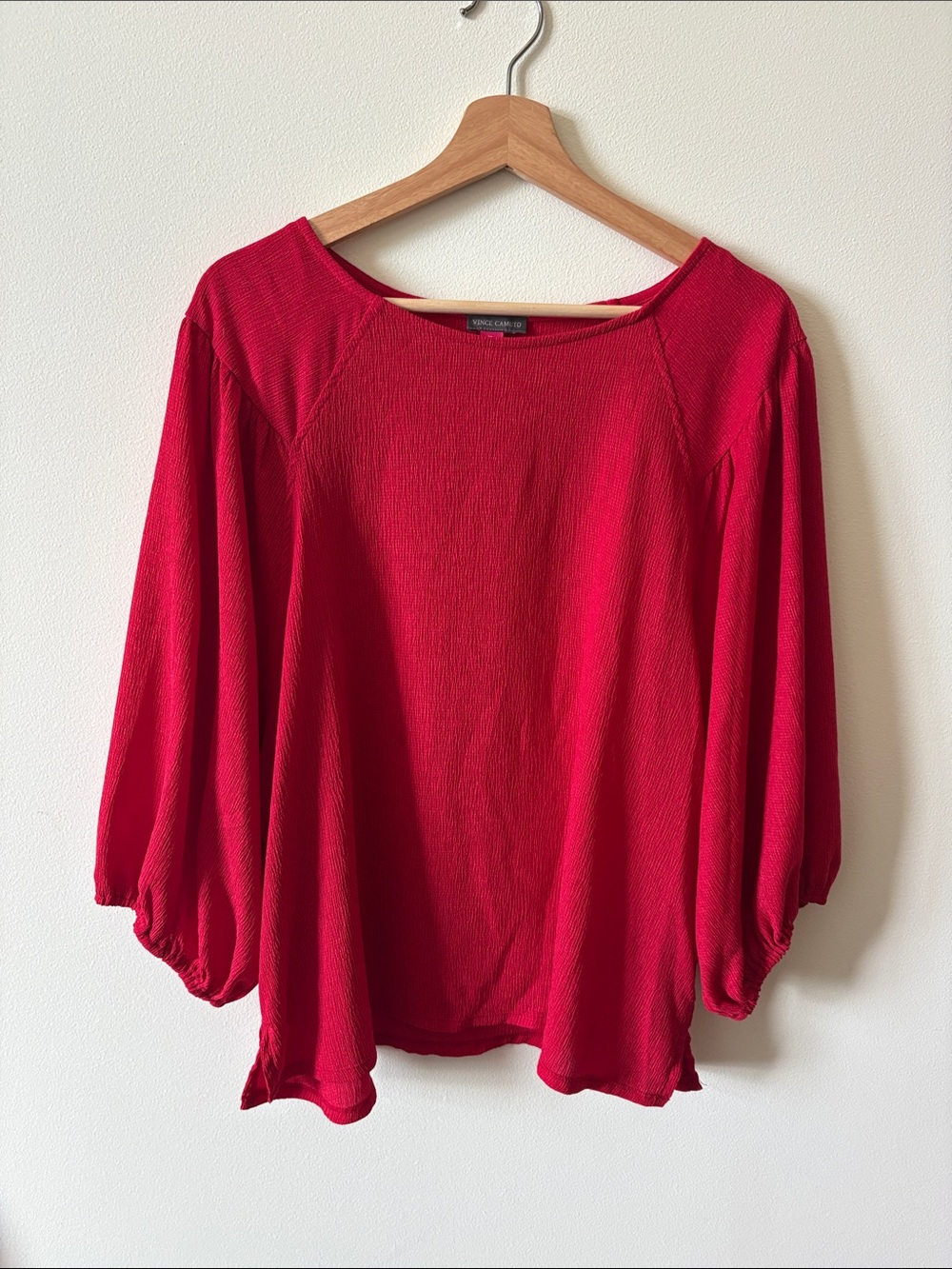 Vince Camuto Bright Red Balloon-Sleeve Long Sleeve Top